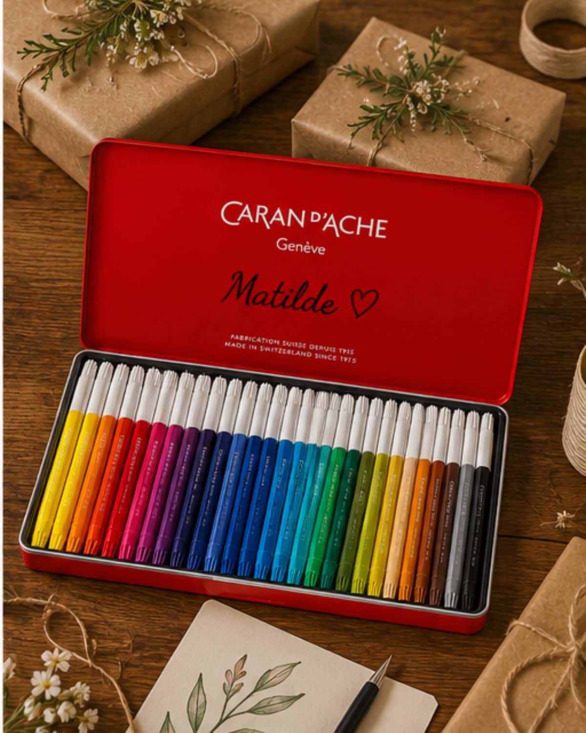CARAN D'ACHE Filzstifte 30 Farben mit personalisierter Schachtel