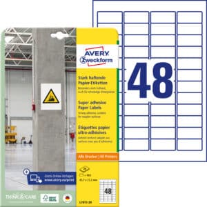 AVERY ZWECKFORM Etichette Univ. 45.7x21.2mm L7873-20 bianco, strong 20 fogli