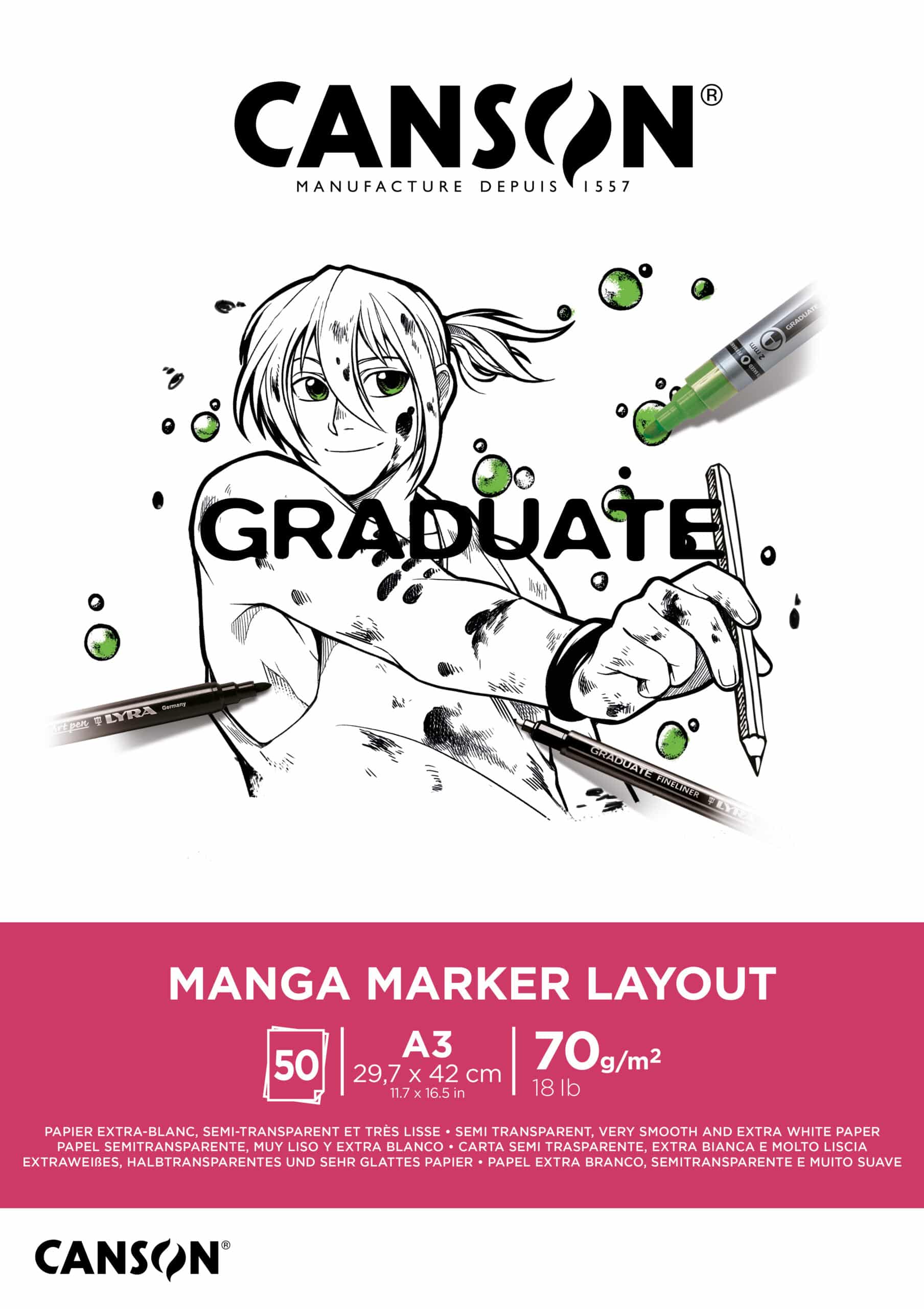 CANSON Graduate Manga Marker A3 31250P025 50 fogl., bianco, 70g