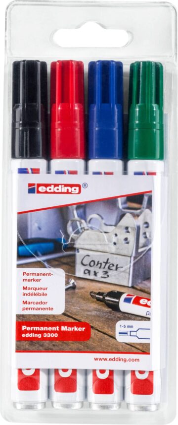 EDDING Permanent Marker 3300 1-5mm 3300-E4 nero,rosso,blu,verde 4 pezzi