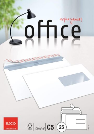 ELCO Buste finestra destra C5 74472.12 100g, bianco, colla 25 pezzi