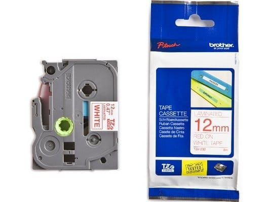 PTOUCH Nastro, plastific.rosso/bianco TZe-232 PT-1280VP 12 mm