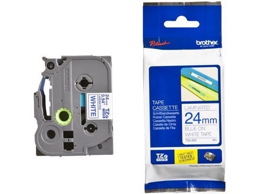 PTOUCH Nastro, plastific. blu/bianco TZe-253 PT-2450DX 24 mm