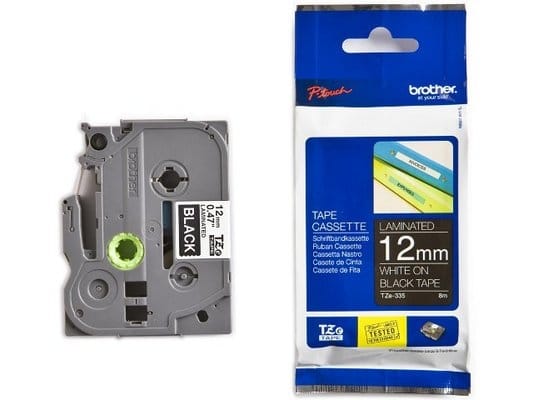 PTOUCH Nastro, plastific. bianco/nero TZe-335 PT-1280VP 12 mm
