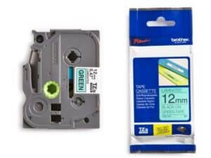 PTOUCH Nastro, plastific. nero/verde TZe-731 PT-1280VP 12 mm