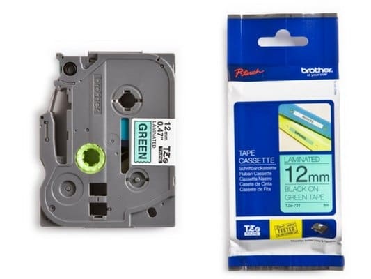 PTOUCH Nastro, plastific. nero/verde TZe-731 PT-1280VP 12 mm