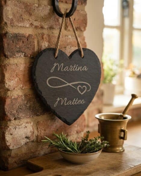Ardesia a forma di cuore da appendere personalizzata