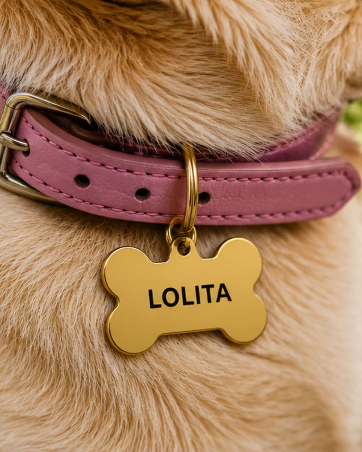 Hundemarke Knochen Gold 5 x 2,5 cm personalisiert