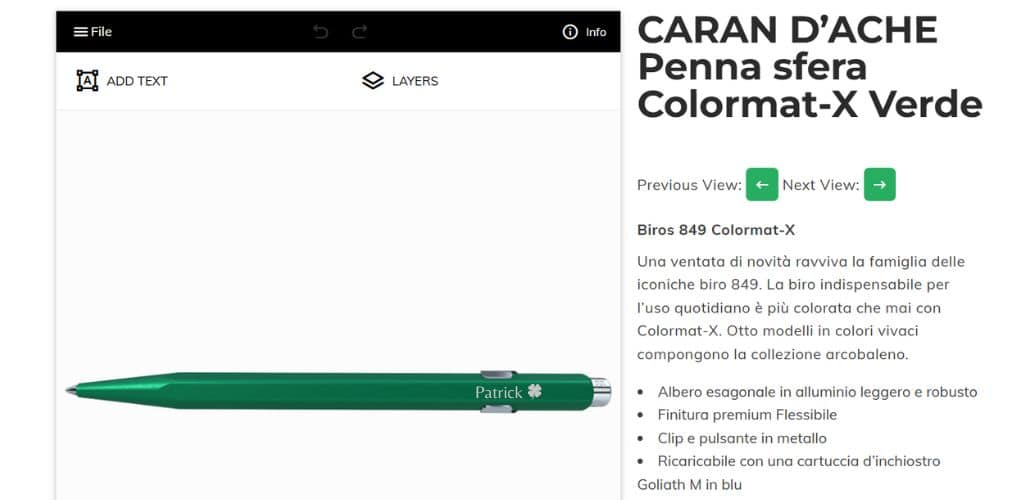 Personalizzazione online di una penna