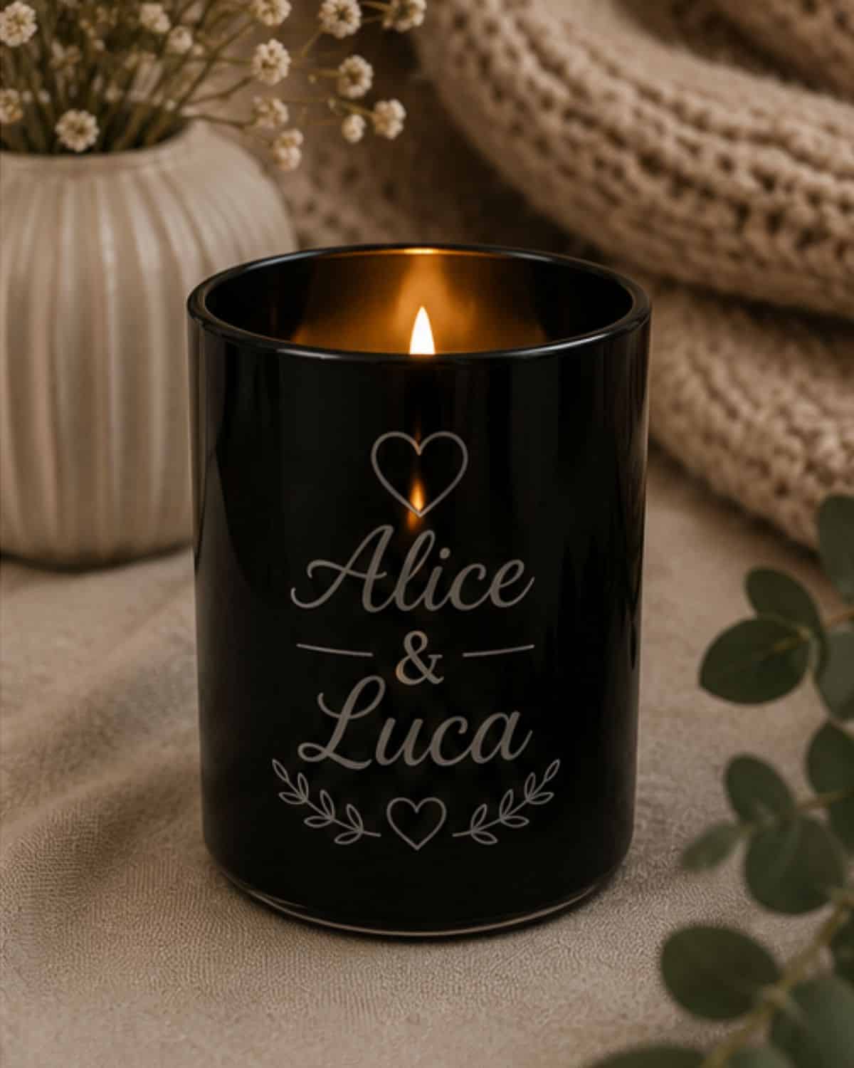 Portacandele in vetro nero personalizzato