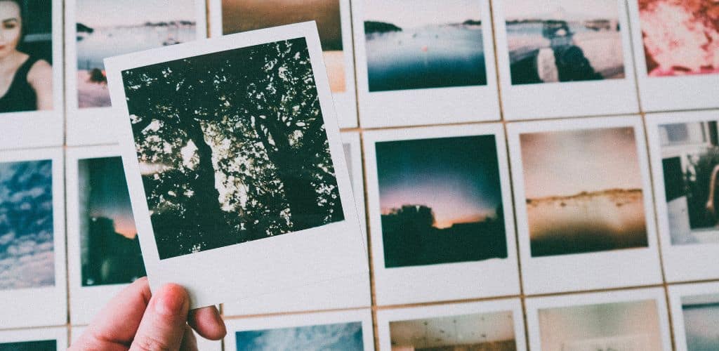 Persona che guarda le sue foto stampate su carta