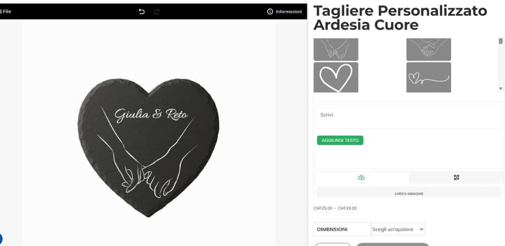 Immagine della personalizzazione online sul sito della cartoleria Donati SA