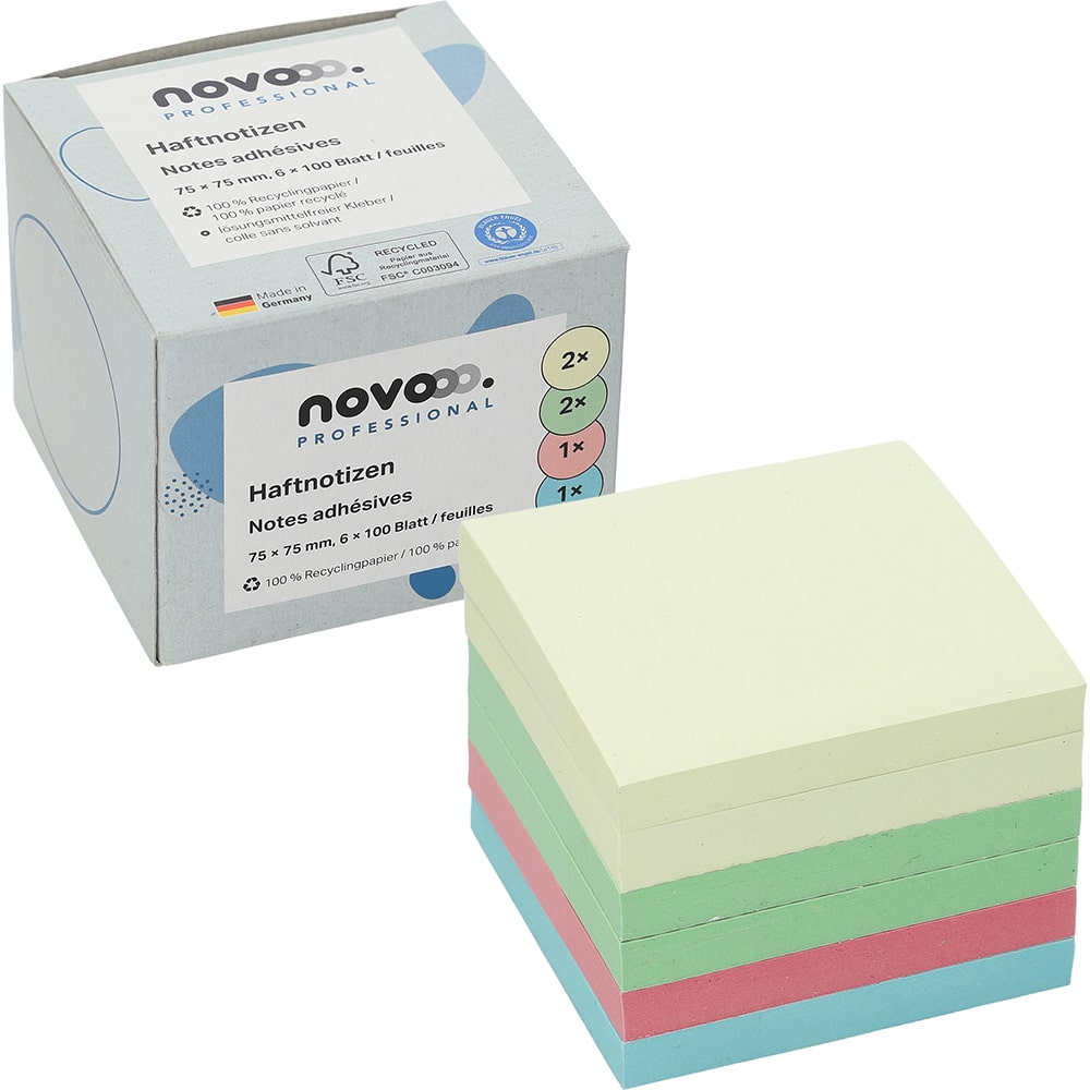 NOVOOO Sticky Notes Recycling 75x75mm 5654-88box assortito 6x100 foglio
