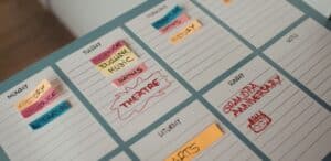 Planner settimanale con i diversi impegni