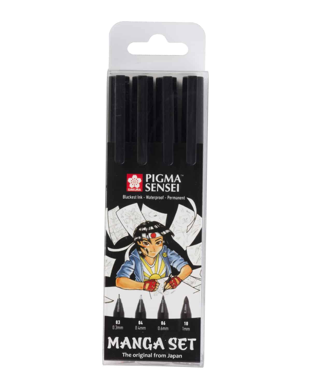 SAKURA Fineliner Pigma Sensei 0.3-1mm POPIGSEN4 Manga-Set 4 pezzi