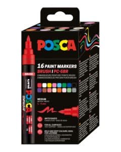 POSCA Brush Marker 1-4mm PC-5BR16PSET 16 pezzi, assortiti