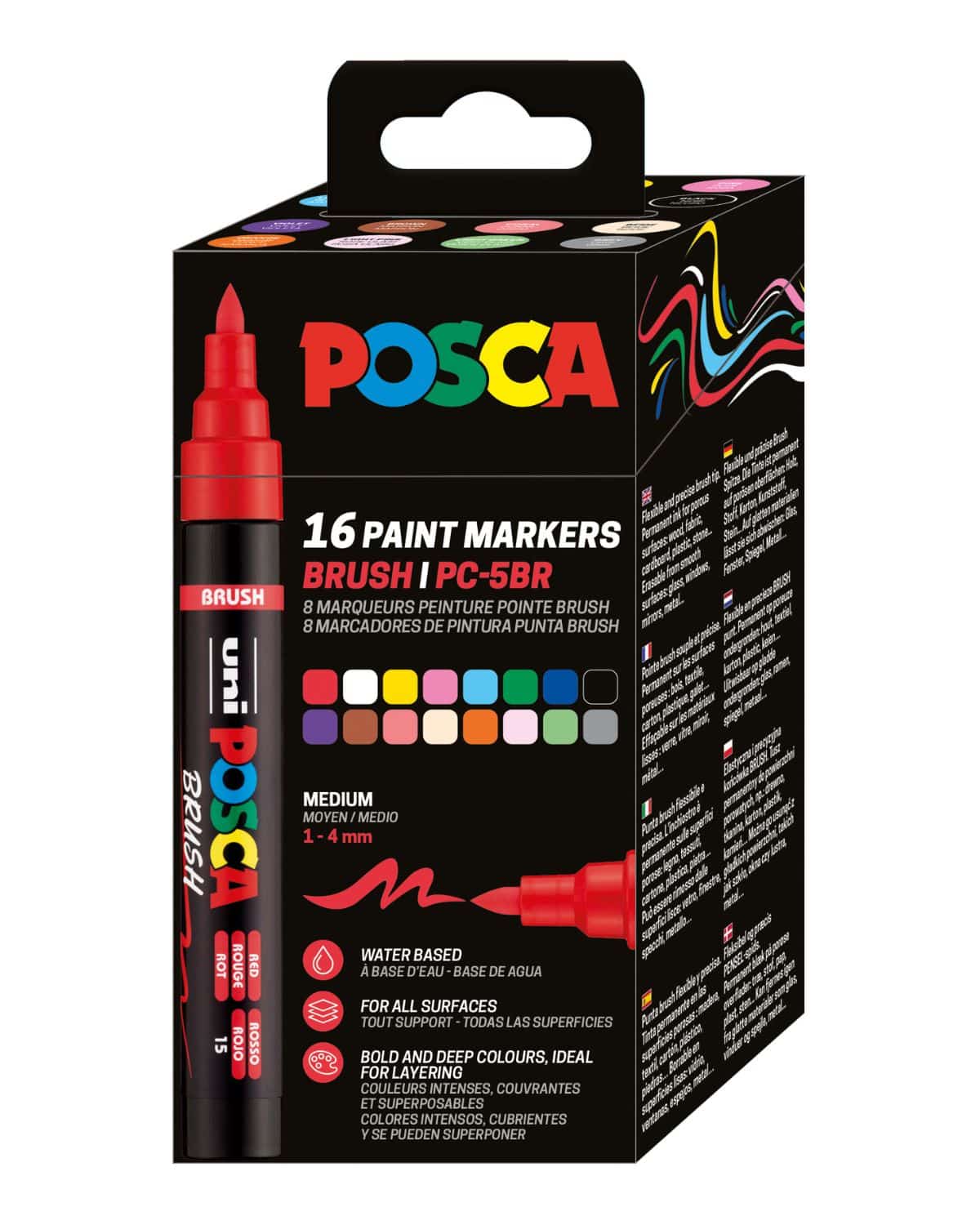 POSCA Brush Marker 1-4mm PC-5BR16PSET 16 pezzi, assortiti