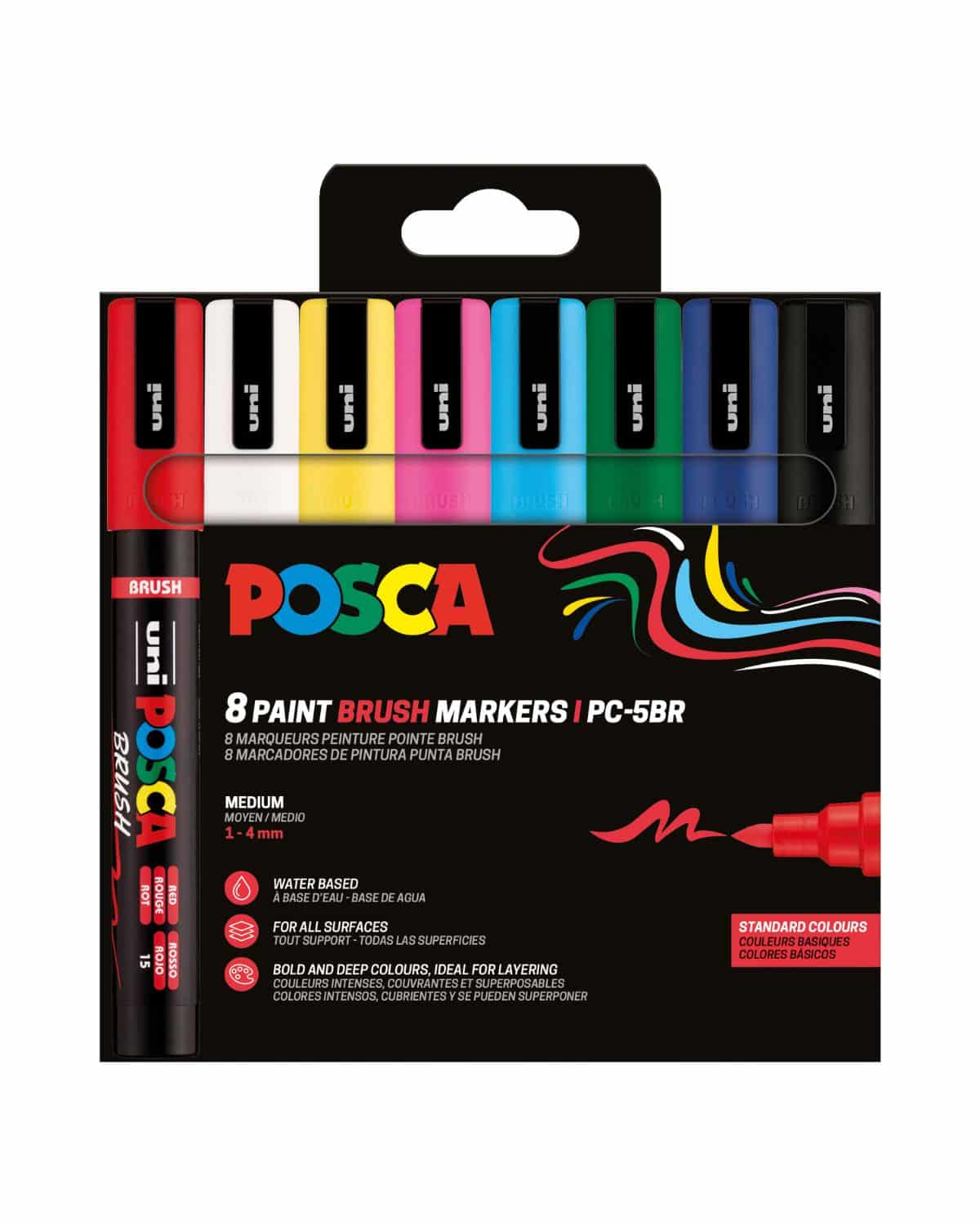 POSCA Brush Marker 1-4mm PC-5BR8PBASI 8 pezzi, assortiti