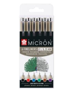 SAKURA Pigma Micron 01 Set 0.25mm POXSDK016 Colori di base 6 pezzi