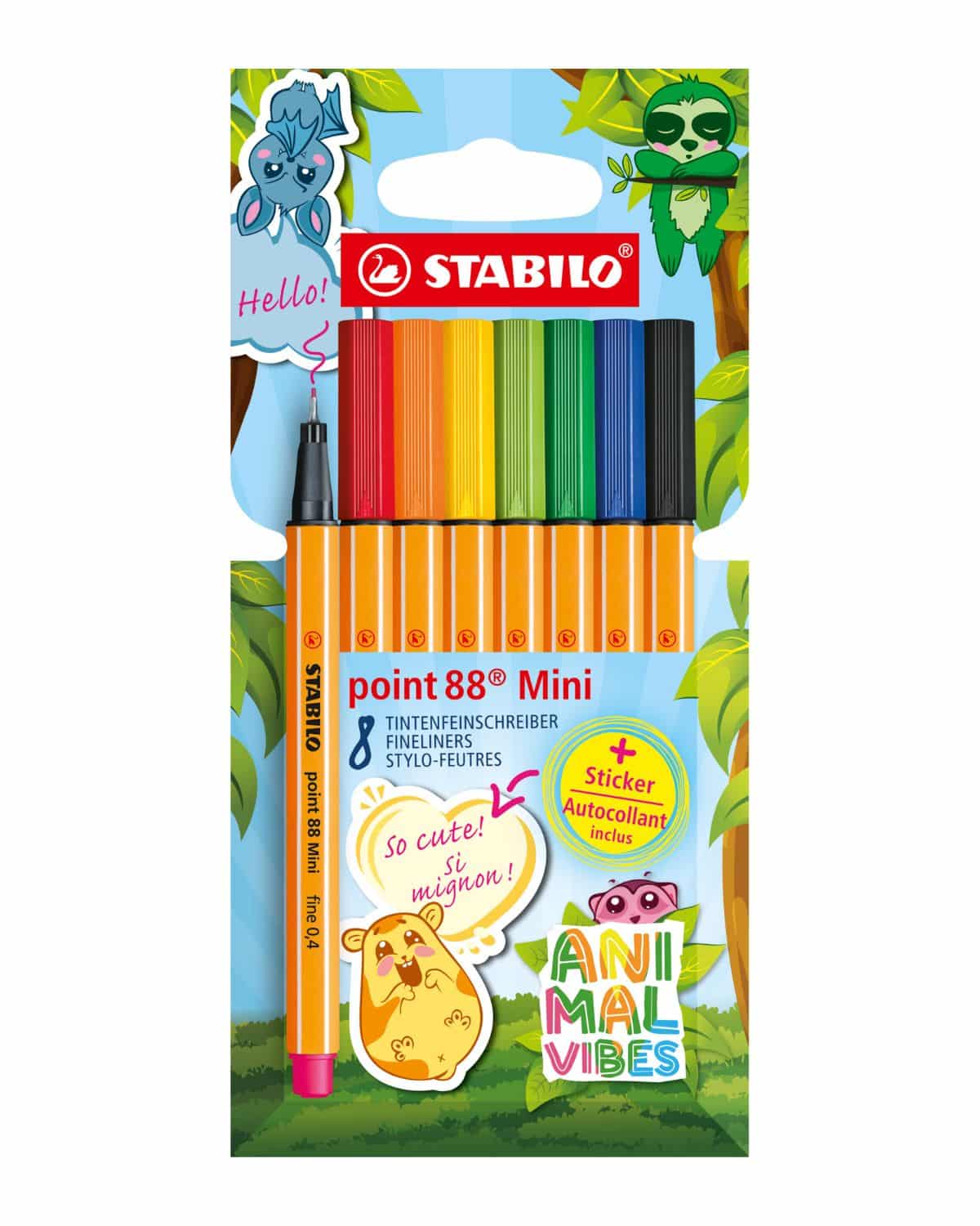 STABILO Fineliner Point 88 Mini 0.4mm 688/8-07 Animal Vibes 8 pezzi