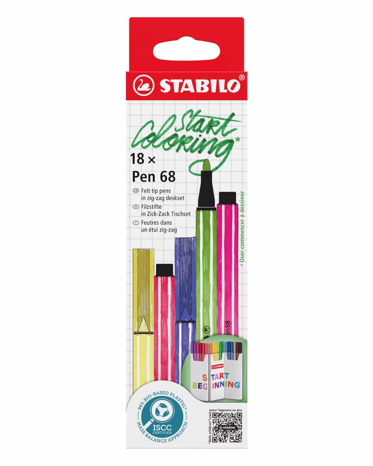 STABILO Penna a punta 68 in fibra 1mm 6818/9 Zick Zack caso 18 pezzi