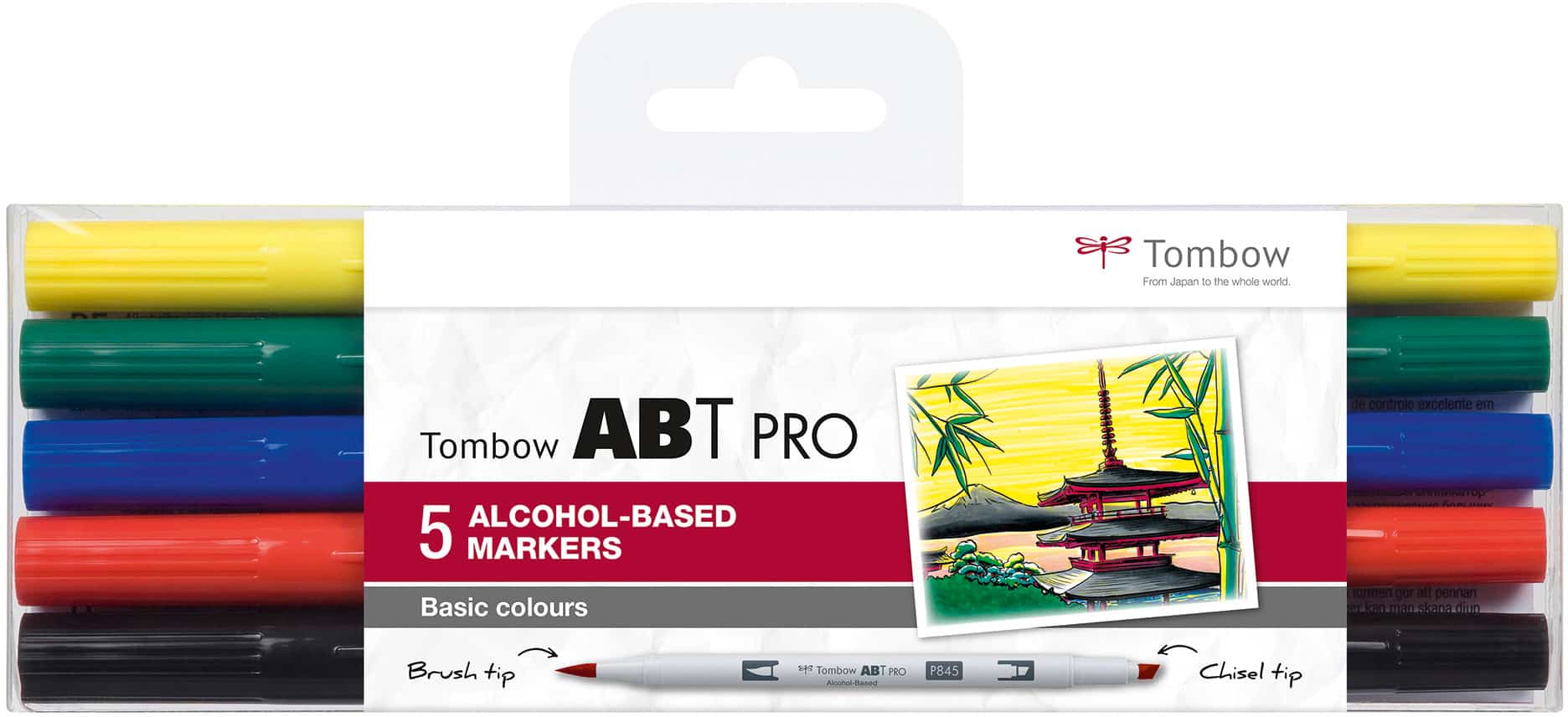 TOMBOW Dual Brush Pen ABT PRO ABTP-5P-1 Basic Colours Set, 5 pezzi