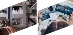 Visione di foto stampate a colori e foto stampate in bianco e nero
