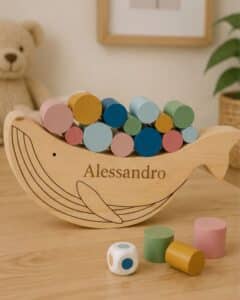 Gioco di Equilibrio Balena in Legno Personalizzato