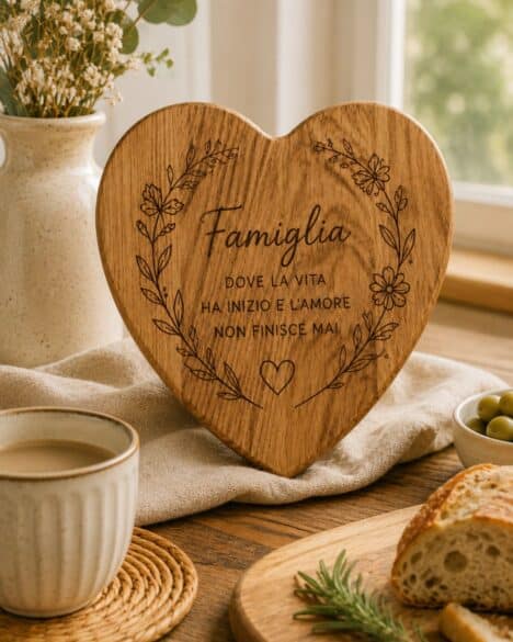 Tagliere in legno di quercia a forma di cuore personalizzato