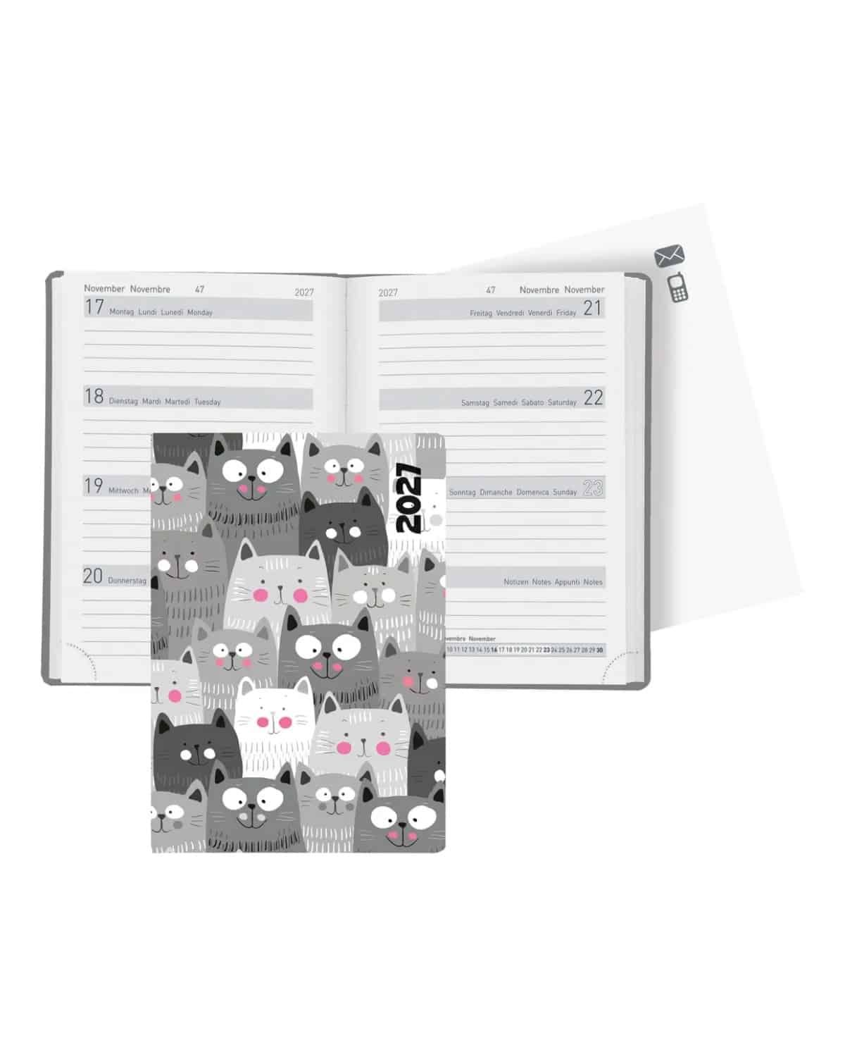 BIELLA Agenda Memento Trend 2027 825413780027U 1S/2P Cats 10.1x14.2cm