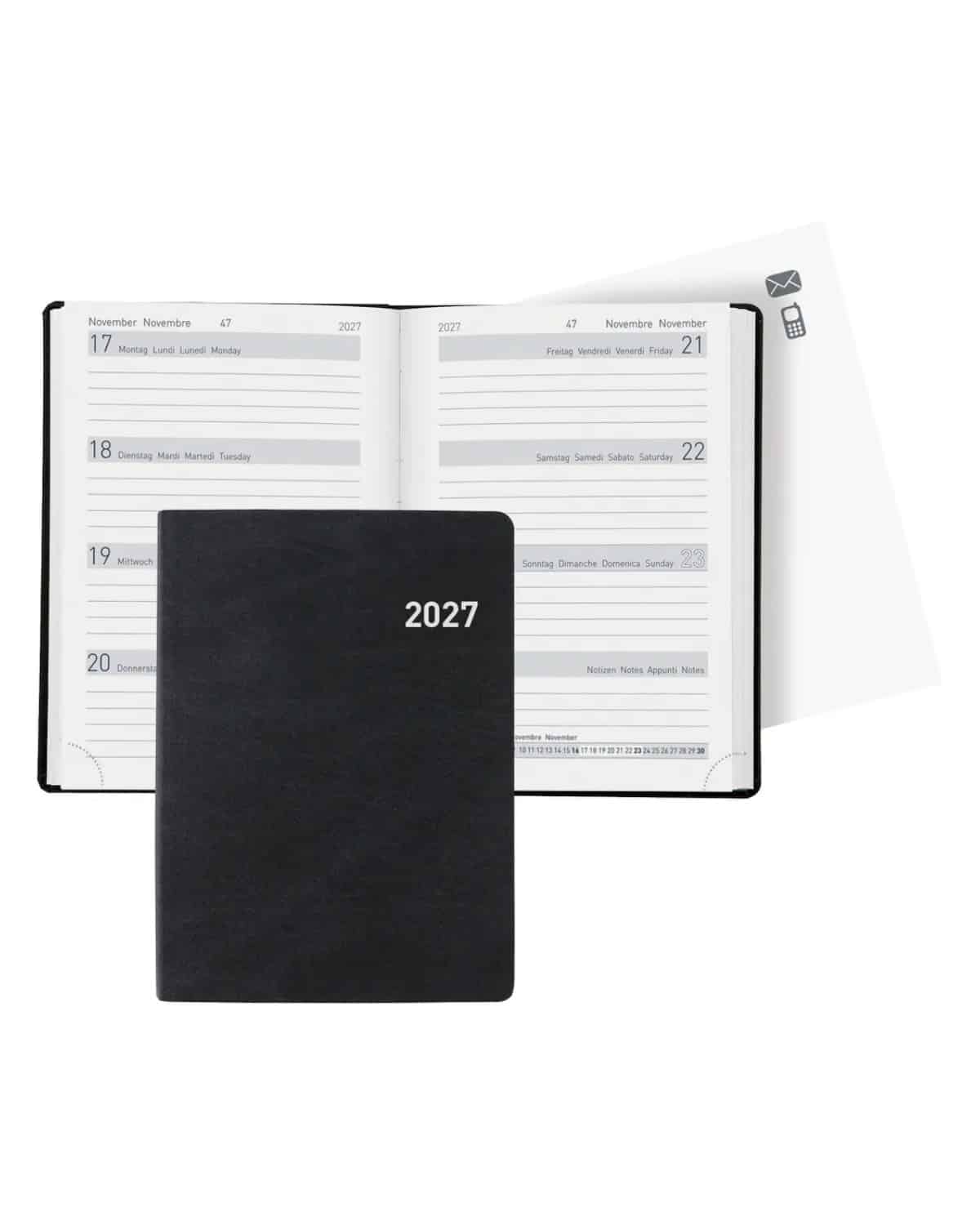 BIELLA Agenda Memento 2027 825401020027U 1S/2P nero ML 10.1x14.2cm