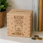 Personalisierte Spardose aus Holz