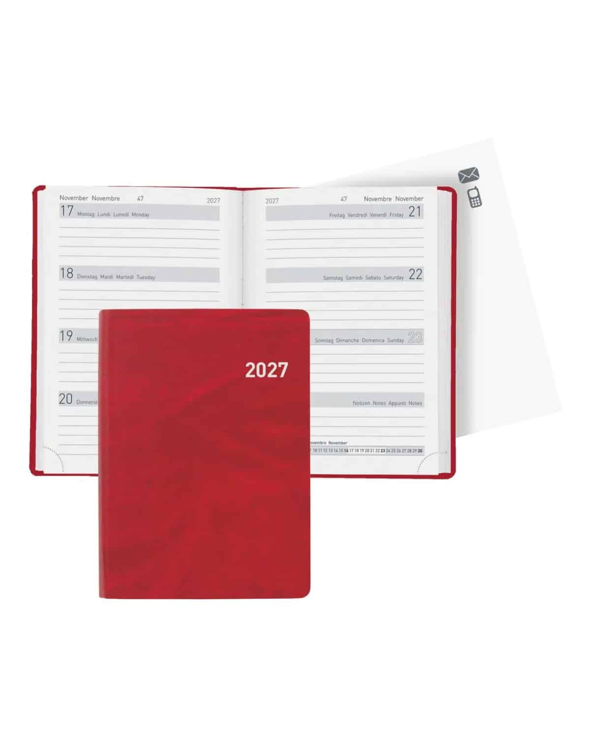 BIELLA Agenda Memento 2027 825401450027U 1S/2P rosso ML 10.1x14.2cm