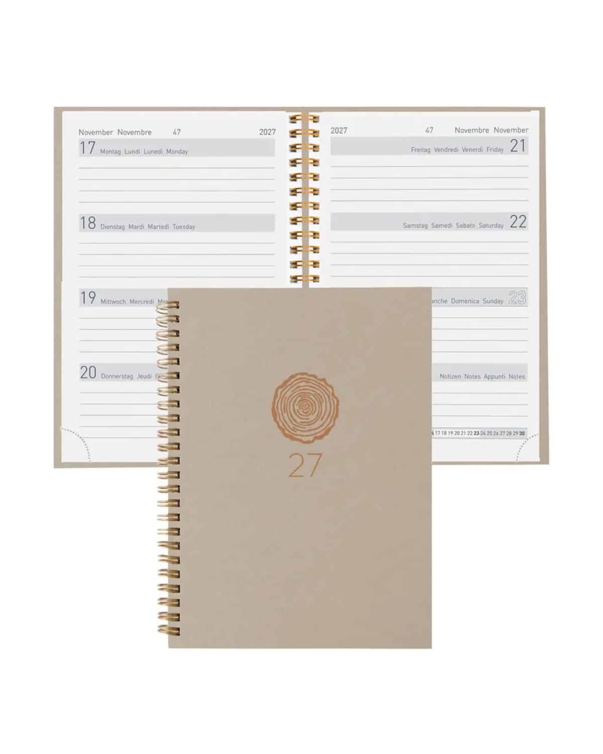 BIELLA Agenda Memento Natural 2027 858692250027U 1S/2P grigio chia 10.1x14.2cm