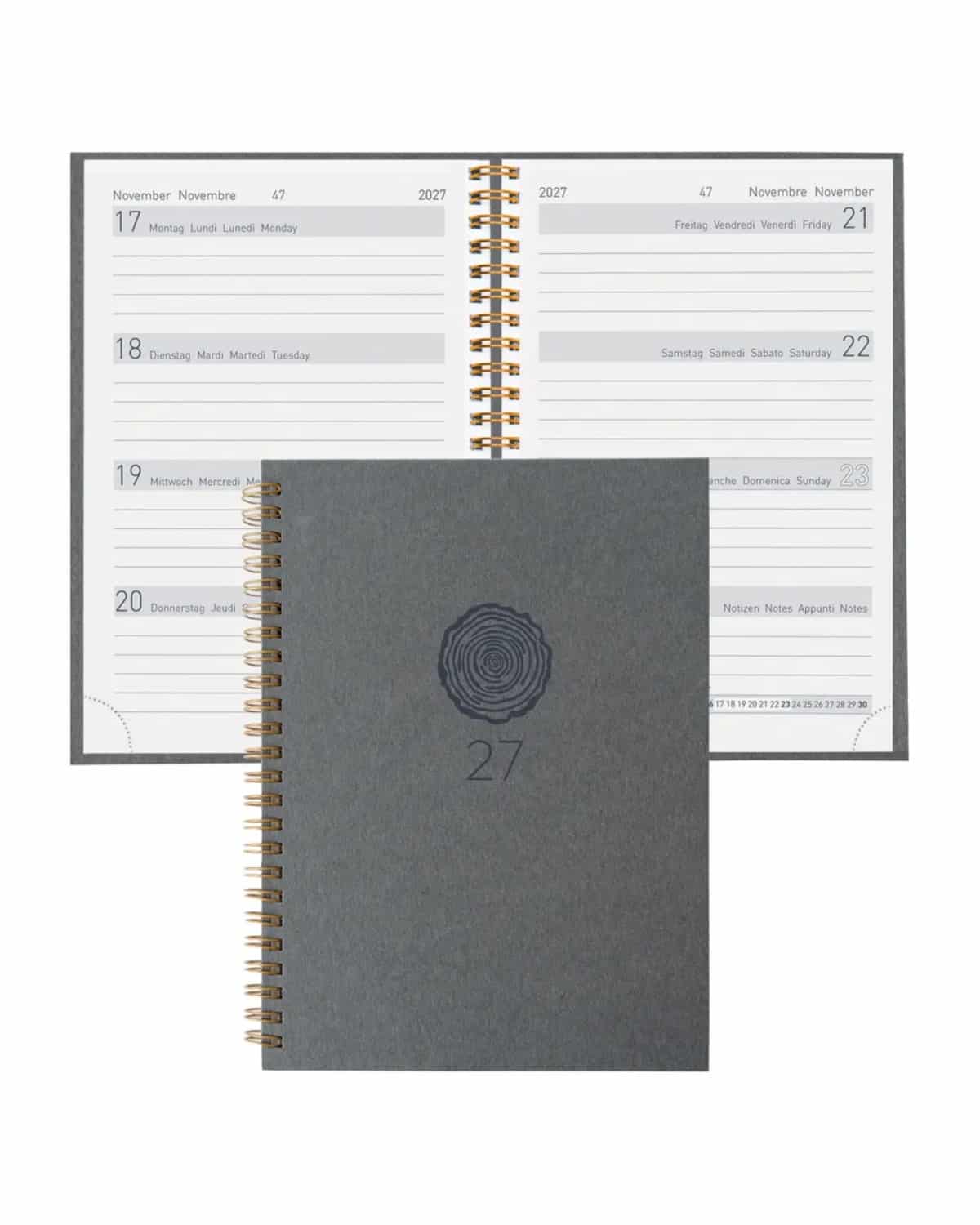 BIELLA Agenda Memento Natural 2027 858692270027U 1S/2P grigio scur 10.1x14.2cm