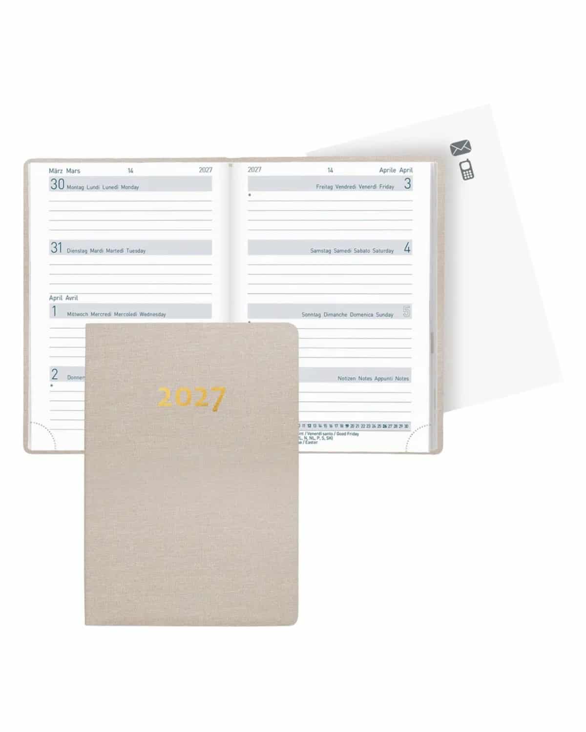BIELLA Agenda Mittelformat 2027 822301100027U 1S/2P beige ML 7.6x11cm